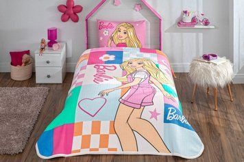 Односпальний комплект з покривалом-піке TAC Barbie  Colour ful / простирадло на резинці p-60325185 фото