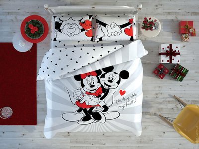 Підліткова постільна білизна TAC Disney Mickey & Minnie Love Day Ранфорс / простирадло на резинці p-60251268 фото