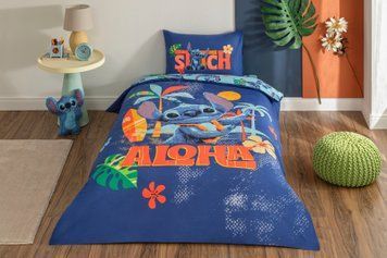 Підліткова постільна білизна TAC Disney  Stitch Aloha Ранфорс / простирадло на резинці p-60323560 фото
