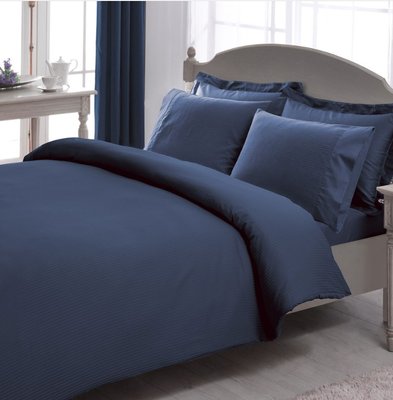 Двоспальний King Size комплект TAC Premium Basic Blue Сатин-Stripe p-60284239 фото