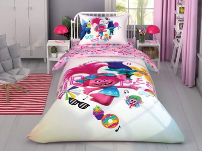 Подростковое постельное белье TAC Disney Trolls Color Party Ранфорс / простынь на резинке p-60257970 фото