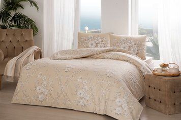 Постільна білизна TAC Ranforce Lily Beige p-60266938 фото