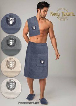 Набор сауна Fakili Tekstil Grey 62*140 полотенце +50*90 полотенце +тапочки M018752 фото