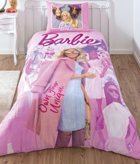 Подростковое постельное белье TAC Disney Barbie Pink Power Ранфорс / простынь на резинке p-60299814 фото