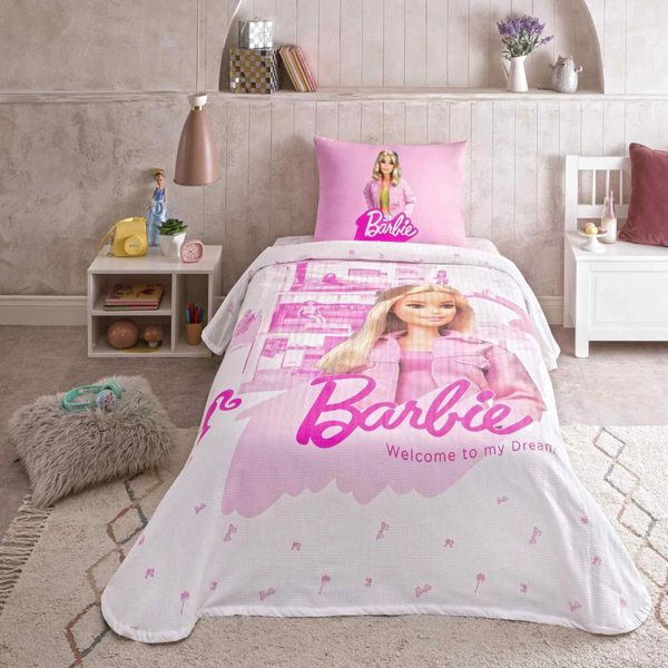 Односпальний комплект з покривалом-піке TAC Barbie box Home / простирадло на резинці p-60304720 фото