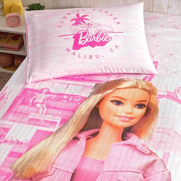 Односпальний комплект з покривалом-піке TAC Barbie box Home / простирадло на резинці p-60304720 фото