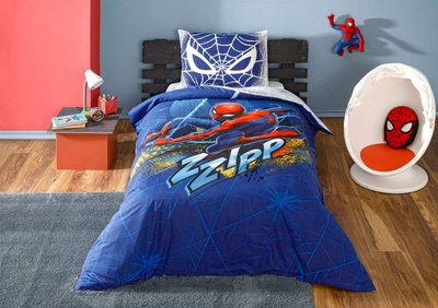 Подростковое постельное белье TAC Disney Spiderman Blue City Ранфорс / простынь на резинке p-60290560 фото