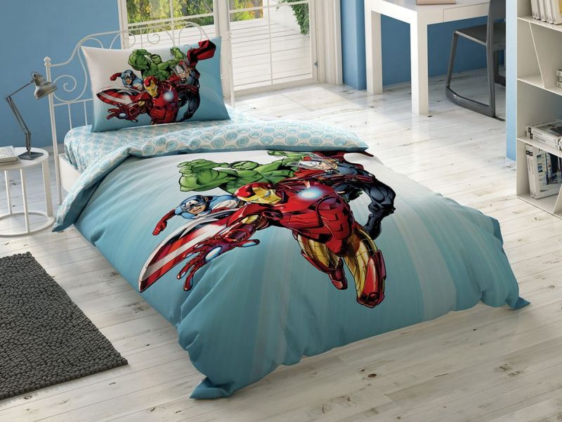 Подростковое постельное белье TAC Disney Avengers Heroes  Ранфорс / простынь на резинке p-60259517 фото