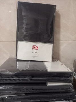 Простынь однотонная TAC Basic 240х260 ранфорс тёмно-серый p-60233688 фото