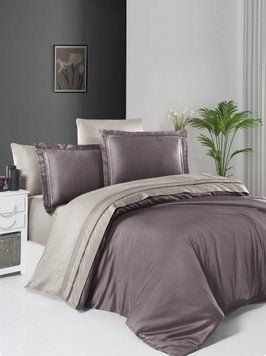 Постельное белье сатин делюкс двухцветный First Choice Lilac/Beige m017884 фото