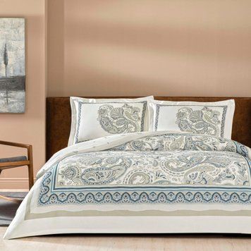 Постільна білизна євро TAC Saten Ivory  mavi p-60326708 фото