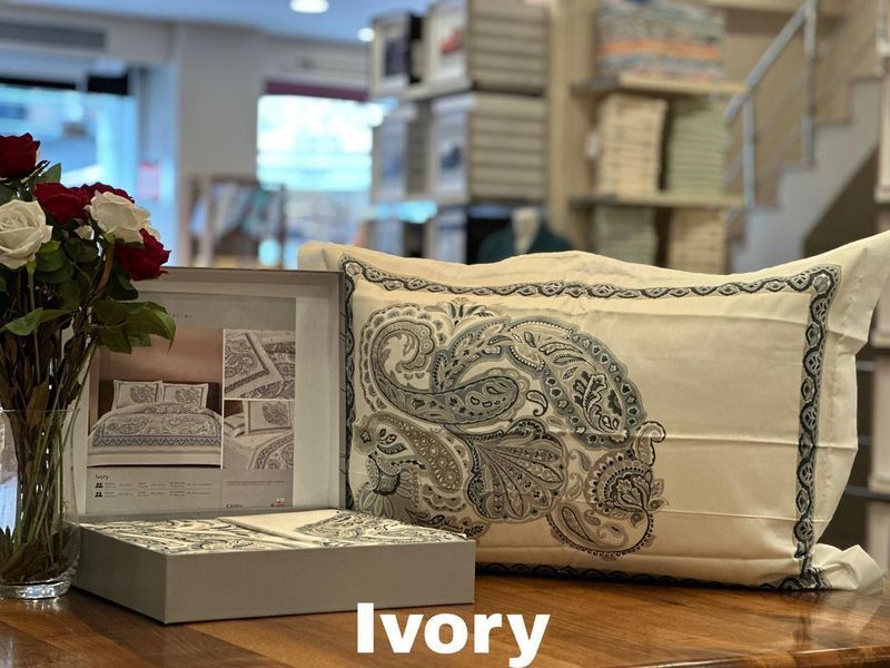 Постільна білизна євро TAC Saten Ivory  mavi p-60326708 фото