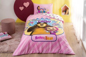 Подростковое постельное белье TAC Disney Masha & The Bear Super Cute Ранфорс / простынь на резинке p-60304209 фото