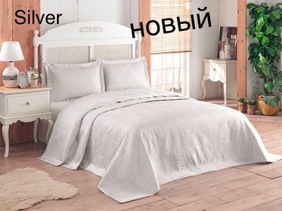 Покривало атласне Hanibaba Gardenia Silver 240х260 + 2 наволочка 50х70  m015388 фото