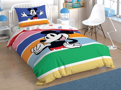 Подростковое постельное белье TAC Disney Mickey Mouse Rainbow Ранфорс / простынь на резинке p-60285226 фото
