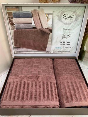 Подарочный набор полотенец для ванной Sikel Piano Penye Kiremit 50х90см + 70х140см 6002169-3 фото