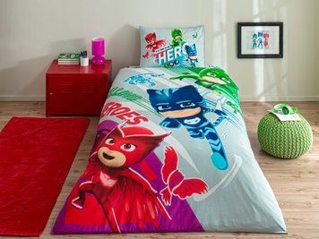 Підліткова постільна білизна TAC Disney PJ Masks Super Team Ранфорс / простирадло на резинці p-60313398 фото