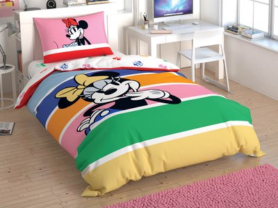 Підліткова постільна білизна TAC Disney Minnie Mouse Rainbow Ранфорс / простирадло на резинці p-60285225 фото
