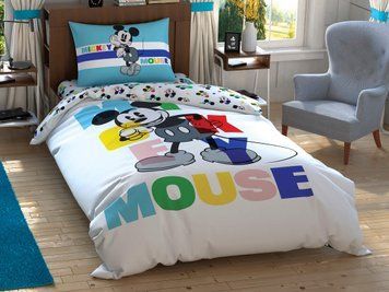 Підліткова постільна білизна TAC Disney Mickey Colour Face Ранфорс / простирадло на резинці p-60259508 фото