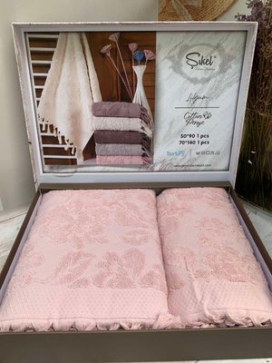 Подарочный набор полотенец для ванной Sikel Lilyum Penye Somon 50х90см + 70х140см 6002334-6 фото
