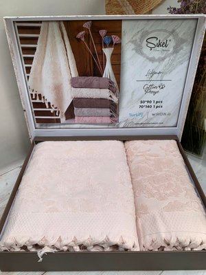 Подарочный набор полотенец для ванной Sikel Lilyum Penye Pudra 50х90см + 70х140см 6002334-5 фото