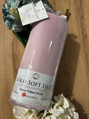 Простынь сатин на резинке Gold Soft Life pink 160х200см +30 см 609174 фото