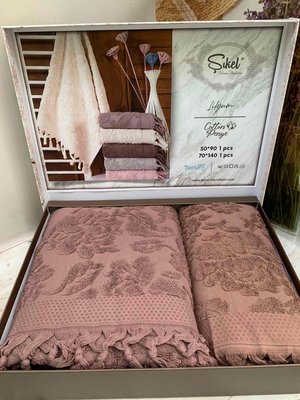 Подарочный набор полотенец для ванной Sikel Lilyum Penye Kiremit 50х90см + 70х140см 6002334-3 фото