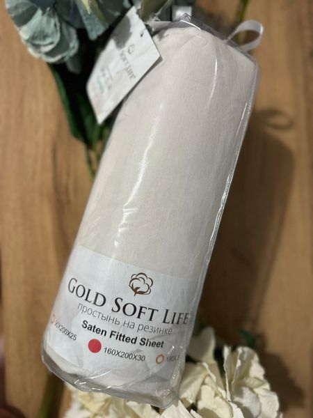 Простирадло сатин на резинці Gold Soft Life ekru 160х200см +30 см 609177 фото