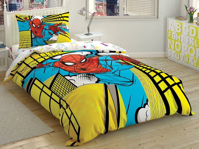 Подростковое постельное белье TAC Disney Spiderman Exciting Jump Ранфорс / простынь на резинке p-60259520 фото