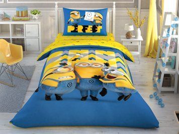 Підліткова постільна білизна TAC Disney Minions Perfect Ранфорс / простирадло на резинці p-60258718 фото