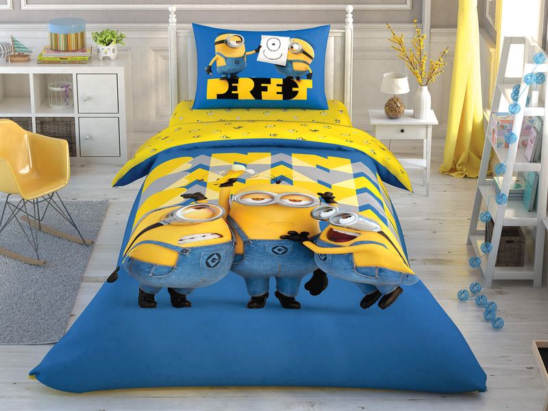 Подростковое постельное белье TAC Disney Minions Perfect Ранфорс / простынь на резинке p-60258718 фото