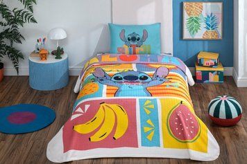 Односпальний комплект з покривалом-піке TAC Lilo & Stitch Fruit  / простирадло на резинці p-60325182 фото