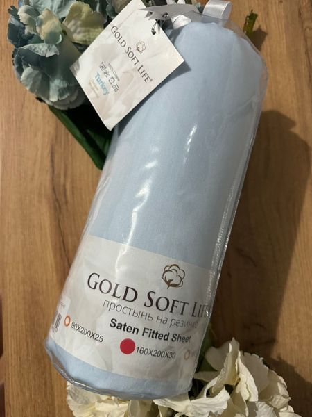 Простирадло сатин на резинці Gold Soft Life blu 180х200см +30 см 600175 фото