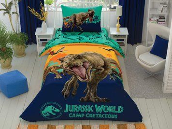 Підліткова постільна білизна TAC Disney Jurassic World Camp Ранфорс / простирадло на резинці p-60257114 фото