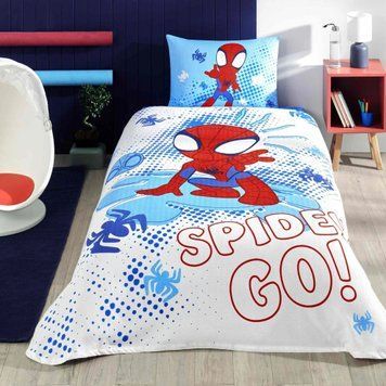 Односпальный комплект с покрывалом-пике TAC Spidey & Friends / простынь на резинке p-60304723 фото