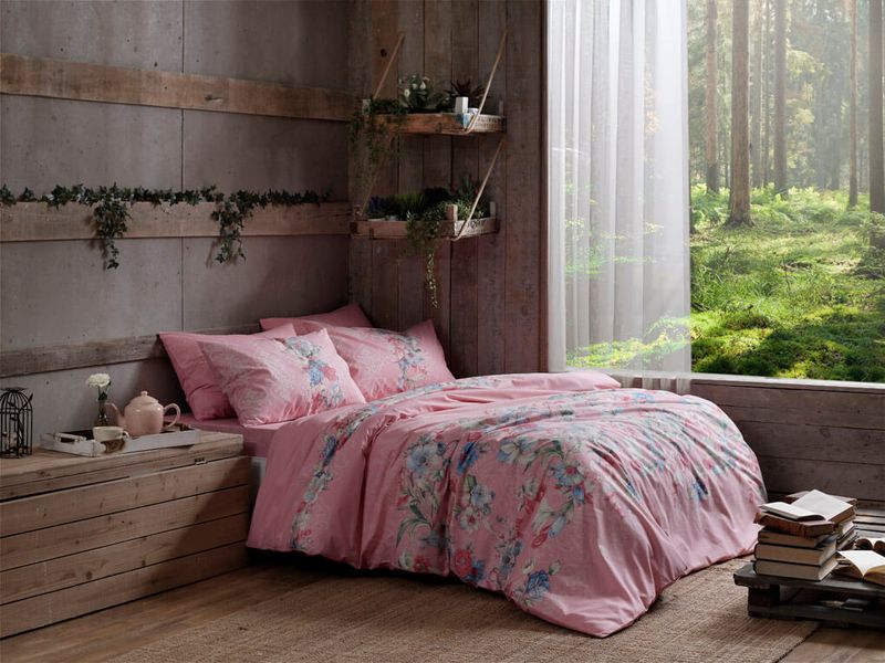 Двоспальний King Size комплект TAC Ranforce Fleur Pink p-60111007 фото