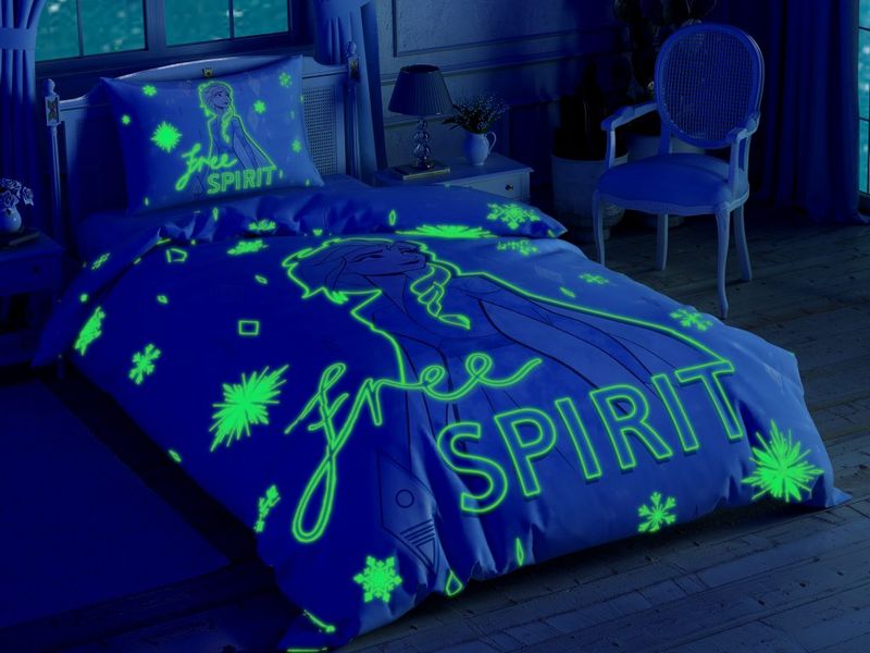 Подростковое постельное белье TAC Disney Frozen 2 Free Spirit Ранфорс / простынь на резинке+светится в темноте p-60260030 фото