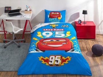 Підліткова постільна білизна TAC Disney Cars let's Race Ранфорс / простирадло на резинці p-60315765 фото
